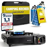 MAGNUM® Gaskocher inkl. 4x Gaskartuschen und Tragekoffer - Campingkocher...
