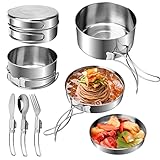 7 St¨¹ck Edelstahl Camping Kochgeschirr Set, Outdoor Kochgeschirr mit...