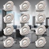 B.K.Licht - 12er Set LED Einbaustrahler 230V schwenkbar, flach, warmweiße...