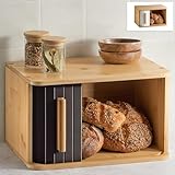 Praknu Brotkasten klein aus FSC® Holz mit Schiebetür - Brotaufbewahrung...