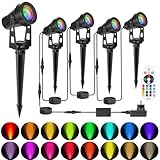 RGB LED Gartenbeleuchtung,12W 4er Set Gartenstrahler mit Erdspieß, IP65...