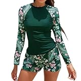 Badeanzug Damen, Langarm Badeanzug Damen UV Schutz Mit Bein Schwimmanzug...
