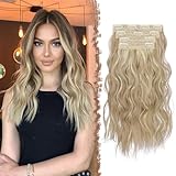 FESHFEN Clip in Extensions, 4PCs Lang Wellig Haarverlängerungen mit Clips...