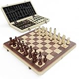 38cm Holz Klapp-Schach- und Dame-Set - 2-in-1 Brettspiel mit 7,6cm König...