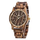 MUJUZE Herren Analoge Quarz 40mm Zebra Sandelholz Holzuhr mit Goldene...