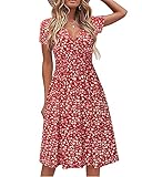 STYLEWORD Damen Sommerkleid Kurzarm V-Ausschnitt Kleider Blumenmuster Kleid...