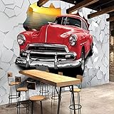 Benutzerdefinierte Wandtapete europäisches Retro Auto zerbrochene Wand 3D...