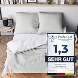 Wolkenfeld Bettwäsche 135x200 grau weiß - kuschelig weich & bügelfrei -...
