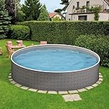 poolomio Stahlwandpool rund 360x120 cm Rattan-Design - robust & stabil -...