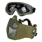 Yzpacc Airsoft Maske mit Schutzbrille, Faltbare Half Face Airsoft Mesh...