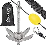 ONVAYA® Bootsanker | 0,7 kg | Klappanker | Set inklusive Ankerleine mit...