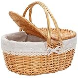 BIRDSINYARD Weide Picknickkorb mit Deckel, Weidenkorb mit Henkel und &...