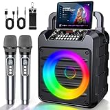 Dislocati Karaoke Maschine Komplettset mit 2 Wireless Mikrofonen, Tragbarer...