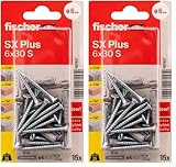 fischer - Nylondübel SX Plus 6 x 30 mit Flansch und Schrauben, alle...