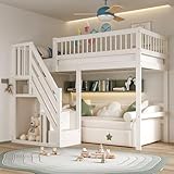 Etagenbett 90x200, Kinderbett Hochbett mit Treppe und Aufbewahrungsschrank,...