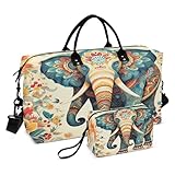 Blumenmuster Indischer Elefant Sporttasche Handtasche mit Make-up...