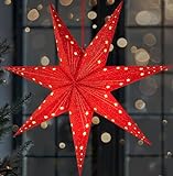 BRUBAKER 3D Weihnachtsstern zum Aufhängen - LED Papierstern mit Timer - 60...