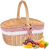 Picknickkorb aus Weidengeflecht Im Landhausstil,Roter Kariert...