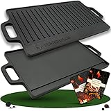 Funkenflug® Grillplatte Gusseisen [45,5x23 cm] für sensationelle Grill...