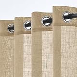 Woaboy Leinen Gardinen Beige Vorhänge Wohnzimmer Halbtransparent mit Ösen...