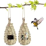 2 Stück Vogelnester, Verschleißfest Hängender Vogelnest, Vogelnest Gras,...