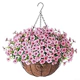 Zoegneer Künstliche violette Blumenampel, Metallkette, Pflanzgefäße mit...