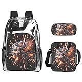 HUIopq Explosion Firework 3D Print Transparent Rucksack Set Unisex 3-teilig...