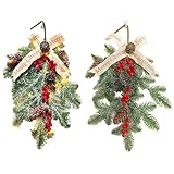 Gdfnmogo Künstlicher Weihnachtskranz mit roten Beeren und Schneespray für...