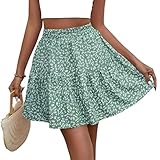 Acramy Damen Rock Sommer A-Linie Minirock Blumen Rock Kurz Sommerrock (S,...