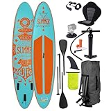 BRAST® SUP Board Summer | Aufblasbares Stand up Paddle Set | 320x81x15cm...