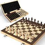 38 cm Holz Klapp-Schach- und Dame-Set, 2-in-1 Brettspiel, 7,6 cm König...
