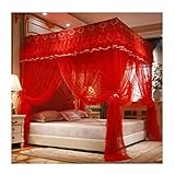 Betthimmel mit roter Spitze, Moskitonetz, elegante Stoffvorhänge für den...