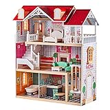 TOP BRIGHT Puppenhaus aus Holz mit Möbeln und Traum-Aufzug, Spielzeug aus...