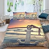 RFFLUX 3D Sonnenuntergang Strand Anker Bettwäsche Set 135x200 cm 2teilig...