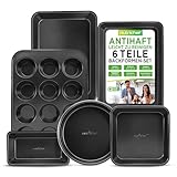 NutriChef Backformen-Set 6-teilig – Schwarz Antihaft Backblech,...