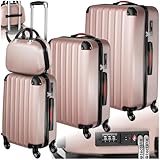 tectake 4-teilige Reisekoffer - Kofferset mit abnehmbaren Rollen 360°,...