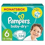 Pampers Windeln Größe 6 (13-18kg) Baby-Dry, Extra Large, MONATSBOX, bis...