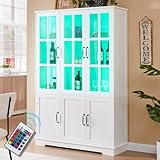 LUXOAK Glasvitrine mit LED Beleuchtung & Retro-Griffen, Vitrinenschrank...