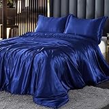 DXHOME e Bettwäsche 200x200 Seide Satin Glänzend Blau Einfarbig...