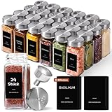 ComSaf Gewürzgläser Eckig mit Etiketten (24×120ml), Gewürzstreuer Glas...