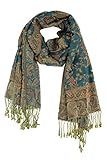PASKMLNA Damen Paisley Pashmina-Schal, Blaugrünes Paisleymuster, Large