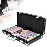 YZNAHRE Pokerkoffer Set 500 Chips Pokerset mit 2 Pokerdecks, 5 Würfeln &...