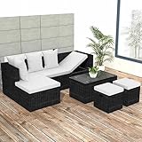 Willood 4-TLG. Garten-Lounge-Set mit Auflagen Poly Rattan Schwarz und weiß...