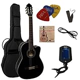 4/4 GITARRE MIT TONABNEHMER - KONZERTGITARRE IM SET - CLASSIC - SCHWARZ -...