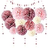 Partydekoration Pompons 15 Stück Rosa Weiß Seidenpapier Pompons Deko mit...