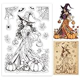 GLOBLELAND Halloween Hexe Klare Silikonstempel Für DIY Kartenherstellung...