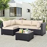 Gartenmöbel-Set aus Polyethylen-Geflecht, 5-teilig, schwarzes Rattan-Sofa,...