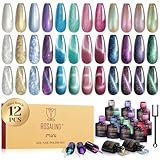 ROSALIND UV Nagellack Set Magnetisch, 12 Farben Cat Eye Gel Nagellack...