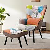 Matomn Relaxsessel mit Hocker Patchwork Sessel Holz Sessel Wohnzimmer...