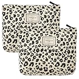 2 Stück Schminktasche Damen, Kosmetiktasche Set mit Leopardenmuster,...